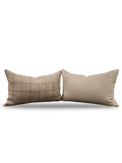 Lumbar Pillow Crosshatch Check Moccasin 12x18" Knife Edge Cover