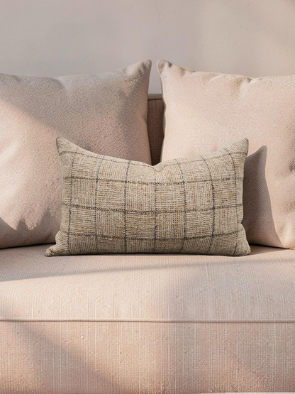 Lumbar Pillow Crosshatch Check Moccasin 12x18" Knife Edge Cover