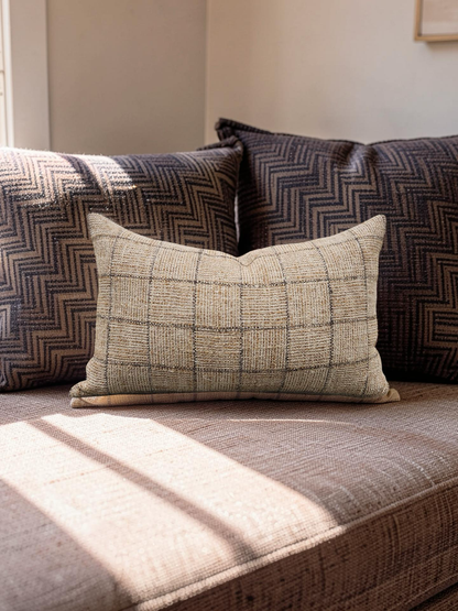 Lumbar Pillow Crosshatch Check Moccasin 12x18" Knife Edge Cover