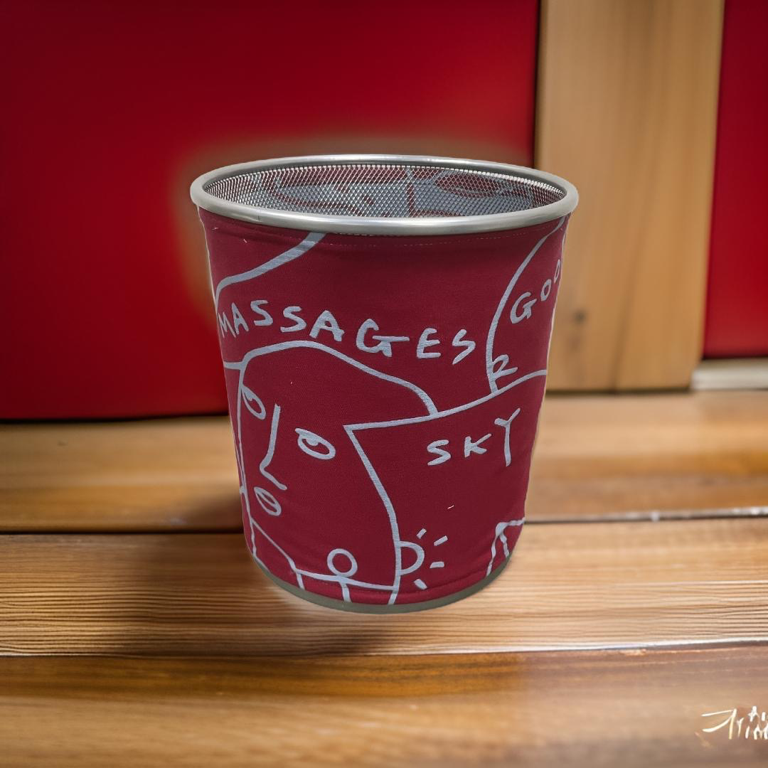 Red and Blue Graffiti Patterned Decorative Waste Basket
