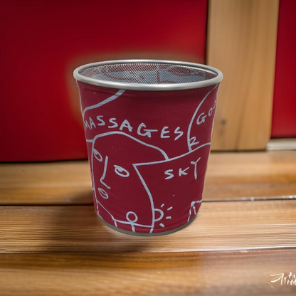 Red and Blue Graffiti Patterned Decorative Waste Basket