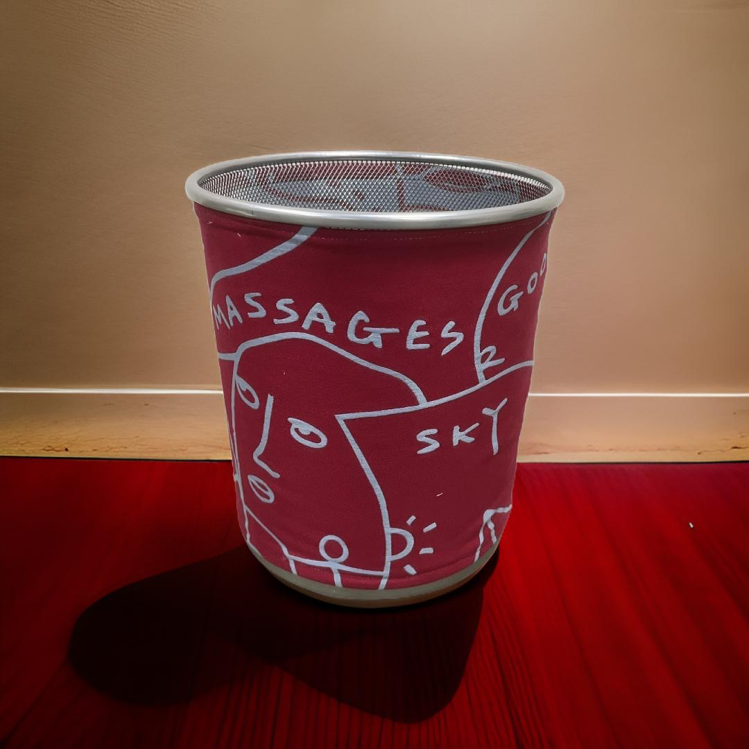 Red and Blue Graffiti Patterned Decorative Waste Basket