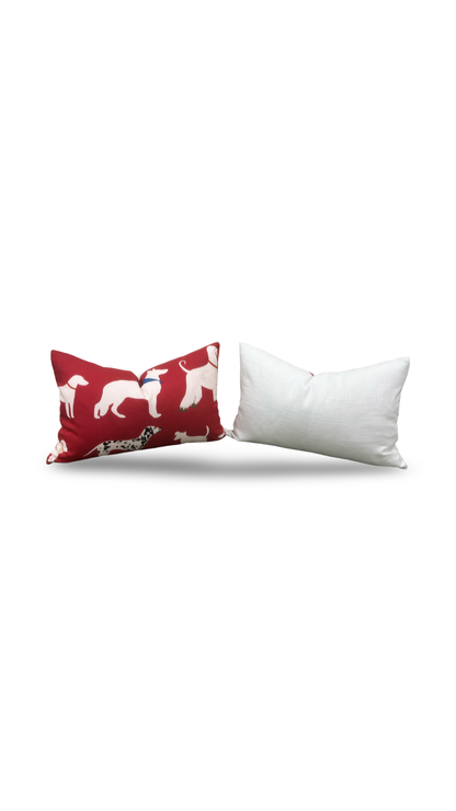 Red and White Dog Patterned Fabric 12x18" Knife Edge Lumbar Pillow
