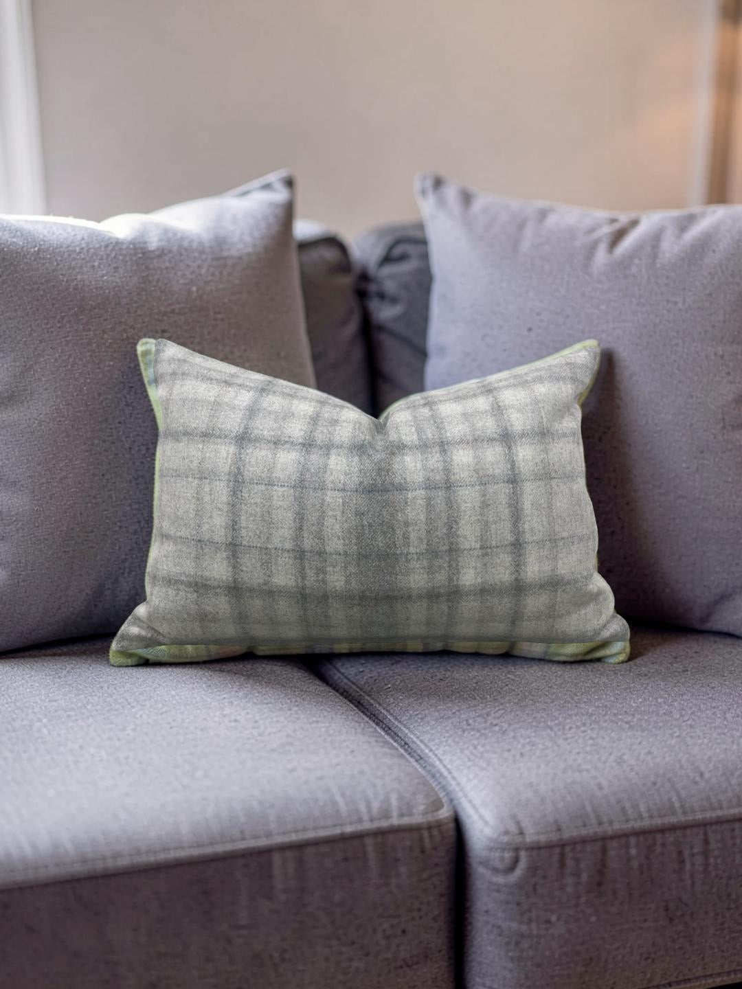 Plaid Lumbar Pillow Bronte Stately 12x18" Knife Edge Cover
