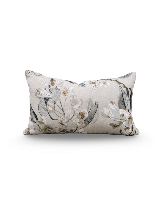 Embroidered Lumbar Pillow Westeria Cumin 12x18" Knife Edge Cover