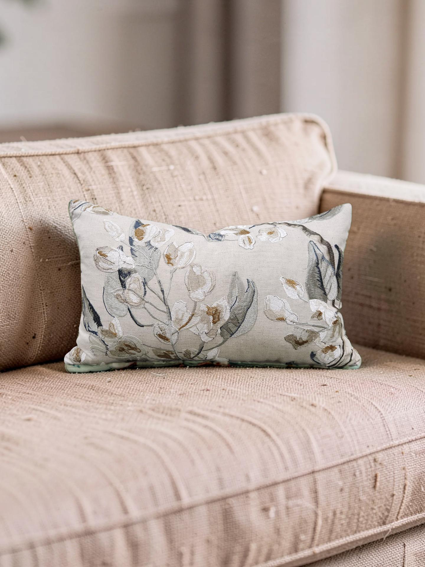 Embroidered Lumbar Pillow Westeria Cumin 12x18" Knife Edge Cover