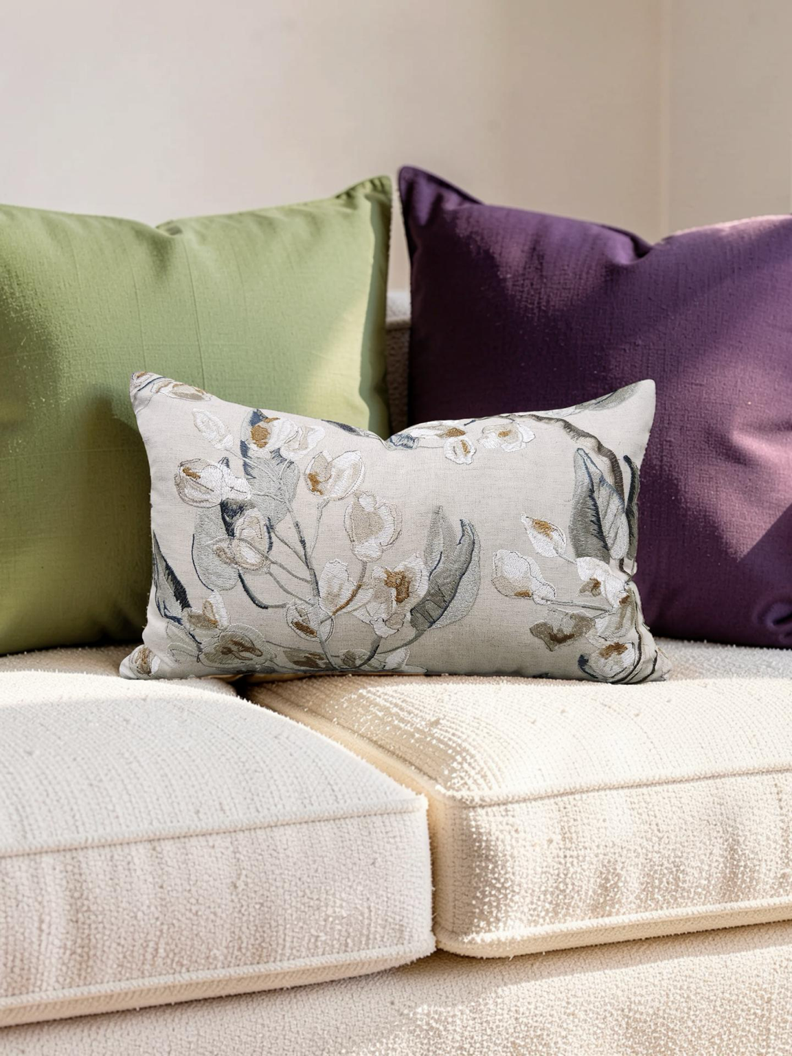 Embroidered Lumbar Pillow Westeria Cumin 12x18" Knife Edge Cover