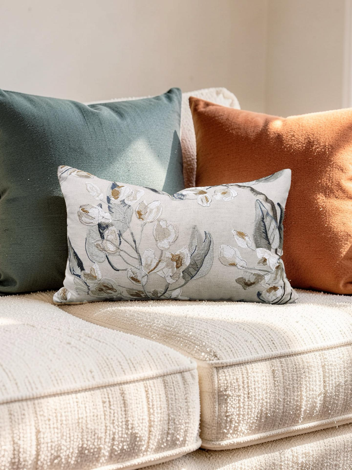 Embroidered Lumbar Pillow Westeria Cumin 12x18" Knife Edge Cover