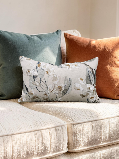 Embroidered Lumbar Pillow Westeria Cumin 12x18" Knife Edge Cover