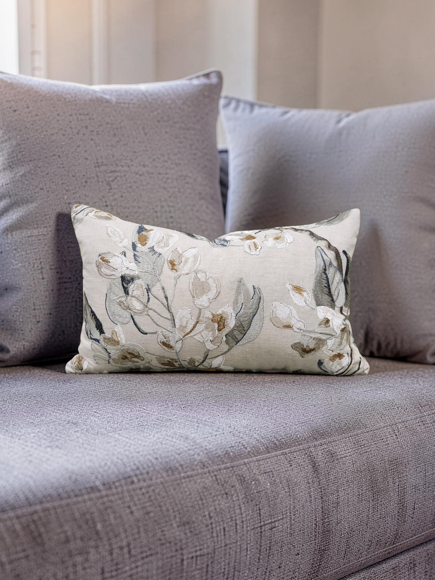 Embroidered Lumbar Pillow Westeria Cumin 12x18" Knife Edge Cover