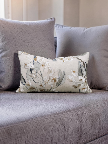 Embroidered Lumbar Pillow Westeria Cumin 12x18" Knife Edge Cover