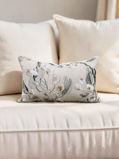 Embroidered Lumbar Pillow Westeria Cumin 12x18" Knife Edge Cover