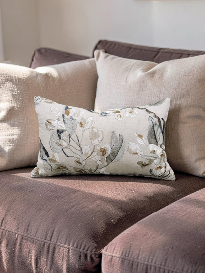Embroidered Lumbar Pillow Westeria Cumin 12x18" Knife Edge Cover