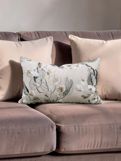 Embroidered Lumbar Pillow Westeria Cumin 12x18" Knife Edge Cover