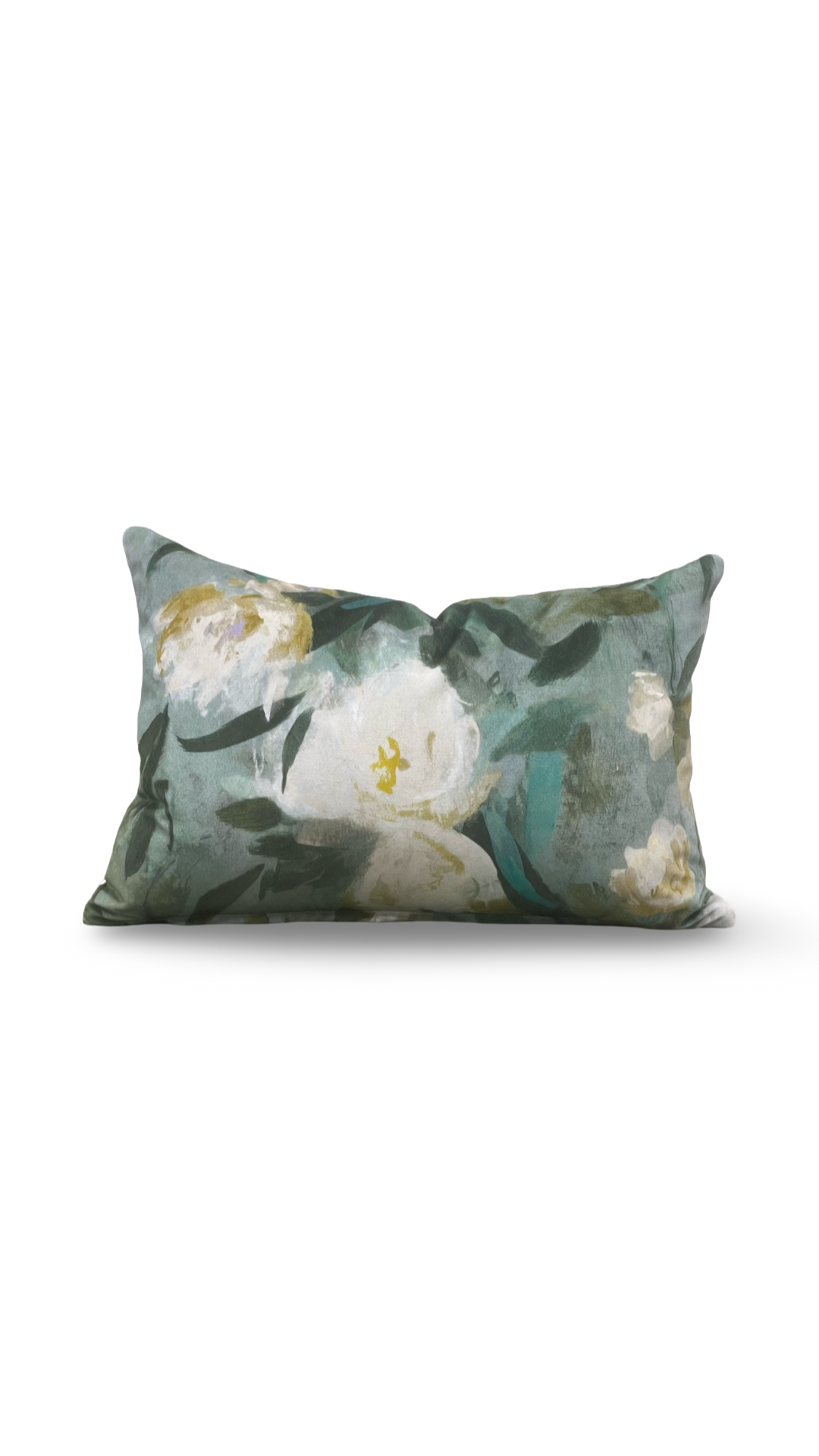 Decorative pillow with floral design on a white background