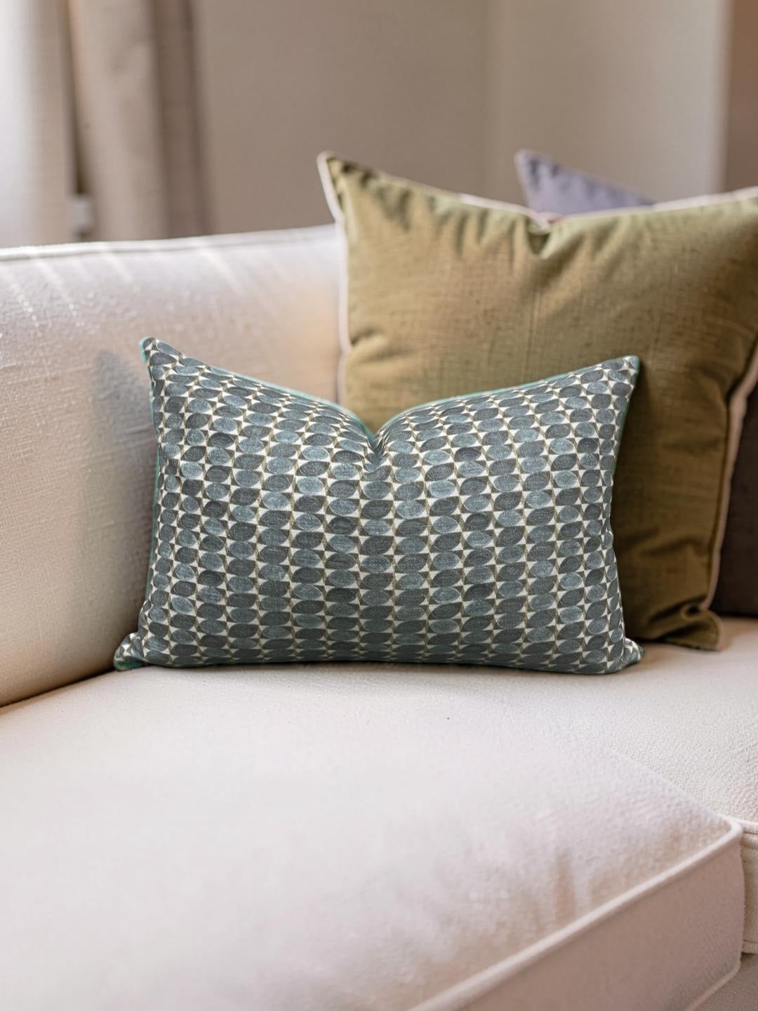 Geometric Patterned Lumbar Pillow Adriatic Green 12x18" Knife Edge Cover