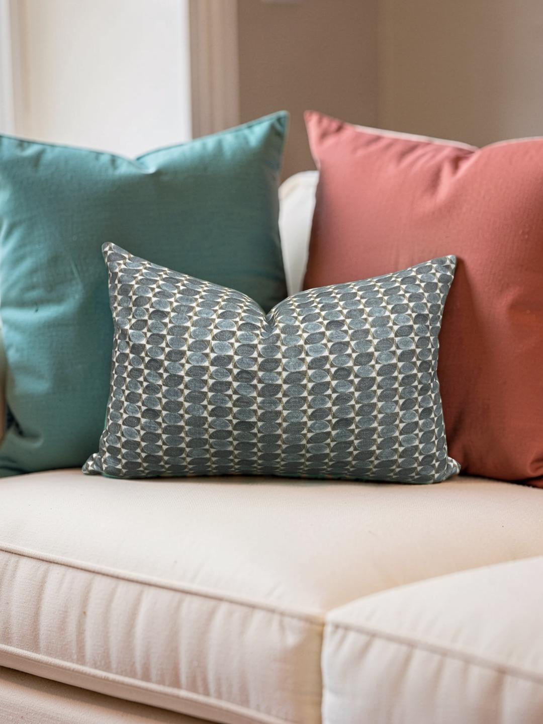 Geometric Patterned Lumbar Pillow Adriatic Green 12x18" Knife Edge Cover