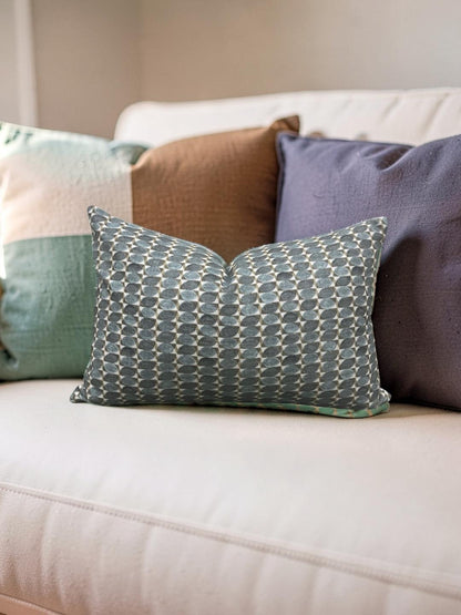 Geometric Patterned Lumbar Pillow Adriatic Green 12x18" Knife Edge Cover