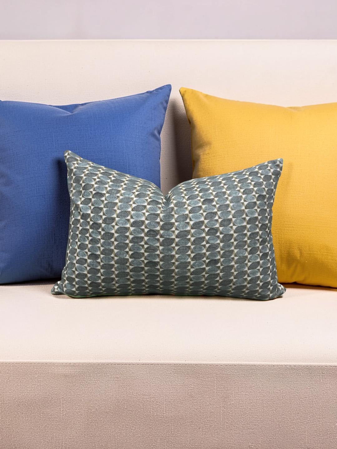 Geometric Patterned Lumbar Pillow Adriatic Green 12x18" Knife Edge Cover