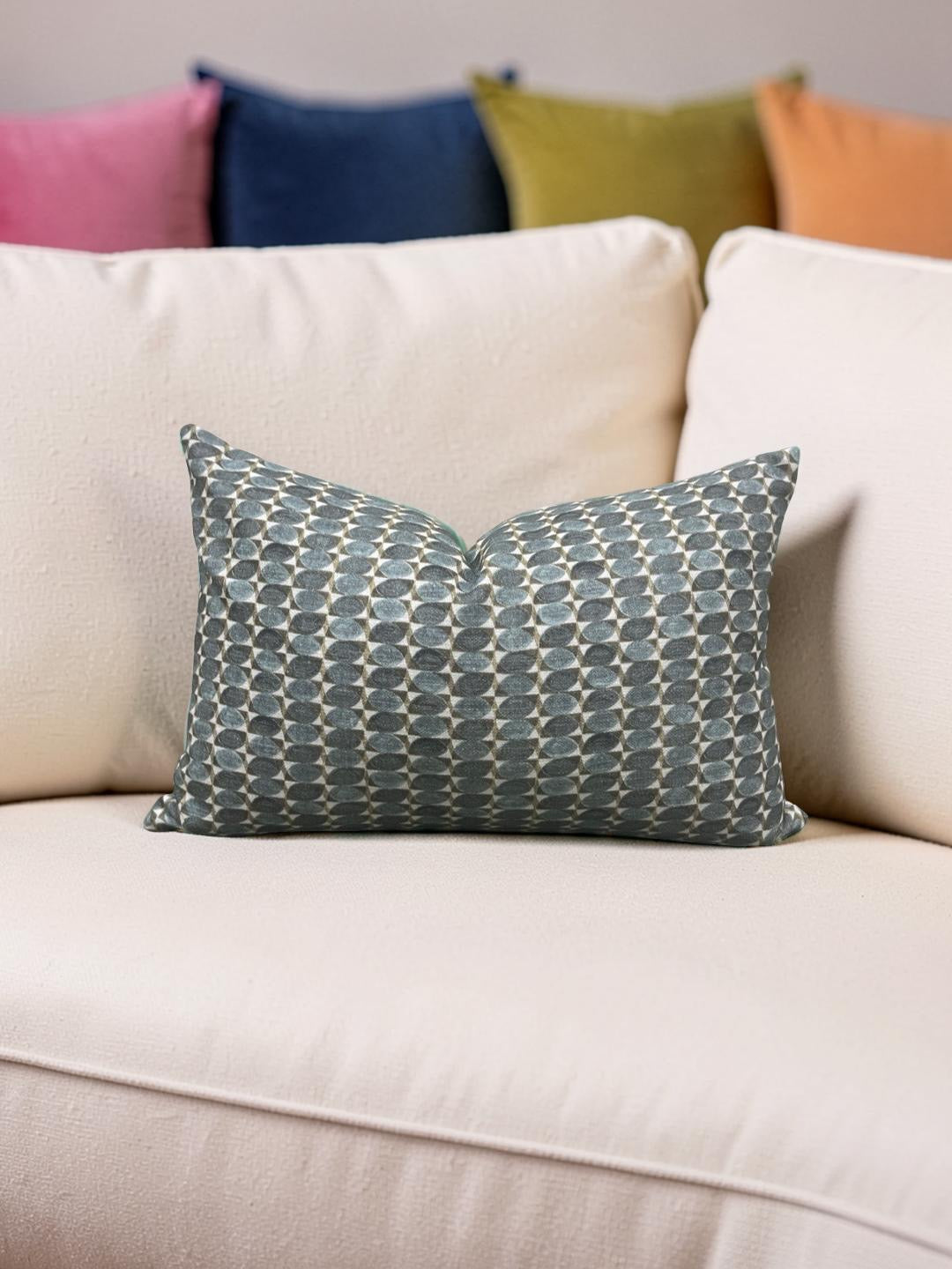 Geometric Patterned Lumbar Pillow Adriatic Green 12x18" Knife Edge Cover