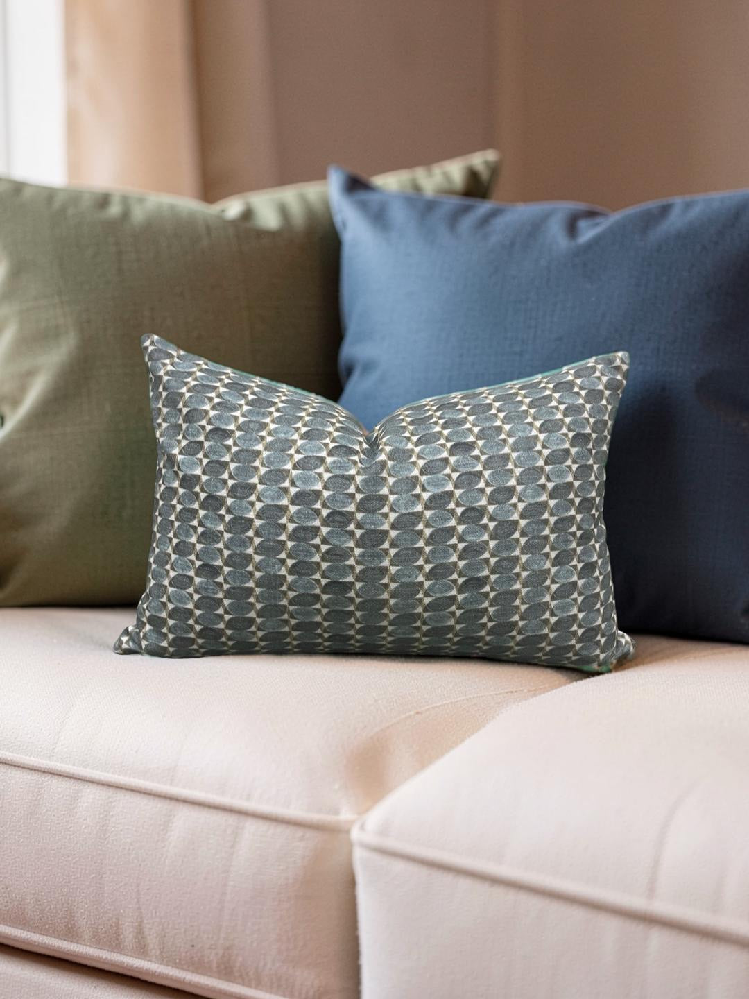 Geometric Patterned Lumbar Pillow Adriatic Green 12x18" Knife Edge Cover