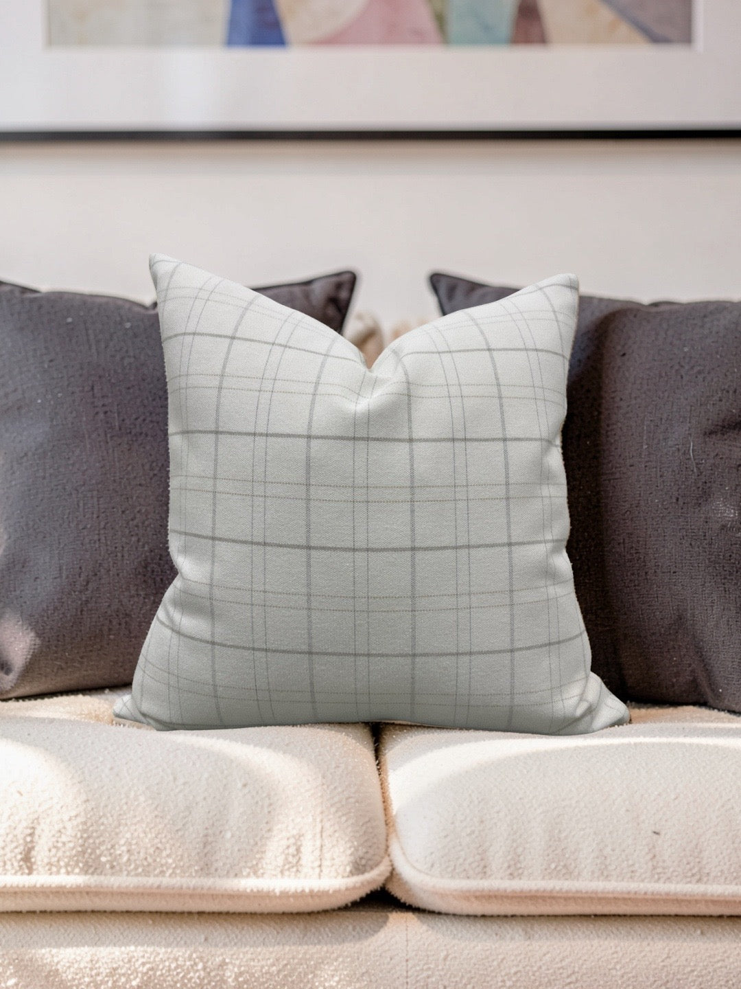 Rowe Plaid Decorative Pillow Cream and Light Grey 22x22" Knife Edge Cover