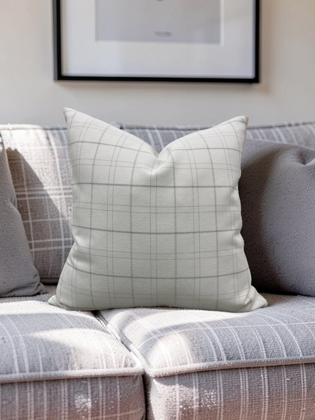 Rowe Plaid Decorative Pillow Cream and Light Grey 22x22" Knife Edge Cover