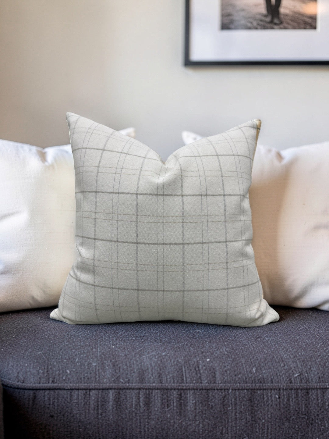 Rowe Plaid Decorative Pillow Cream and Light Grey 22x22" Knife Edge Cover