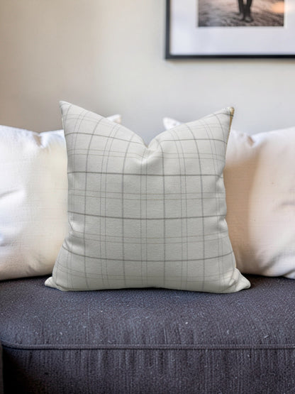 Rowe Plaid Decorative Pillow Cream and Light Grey 22x22" Knife Edge Cover