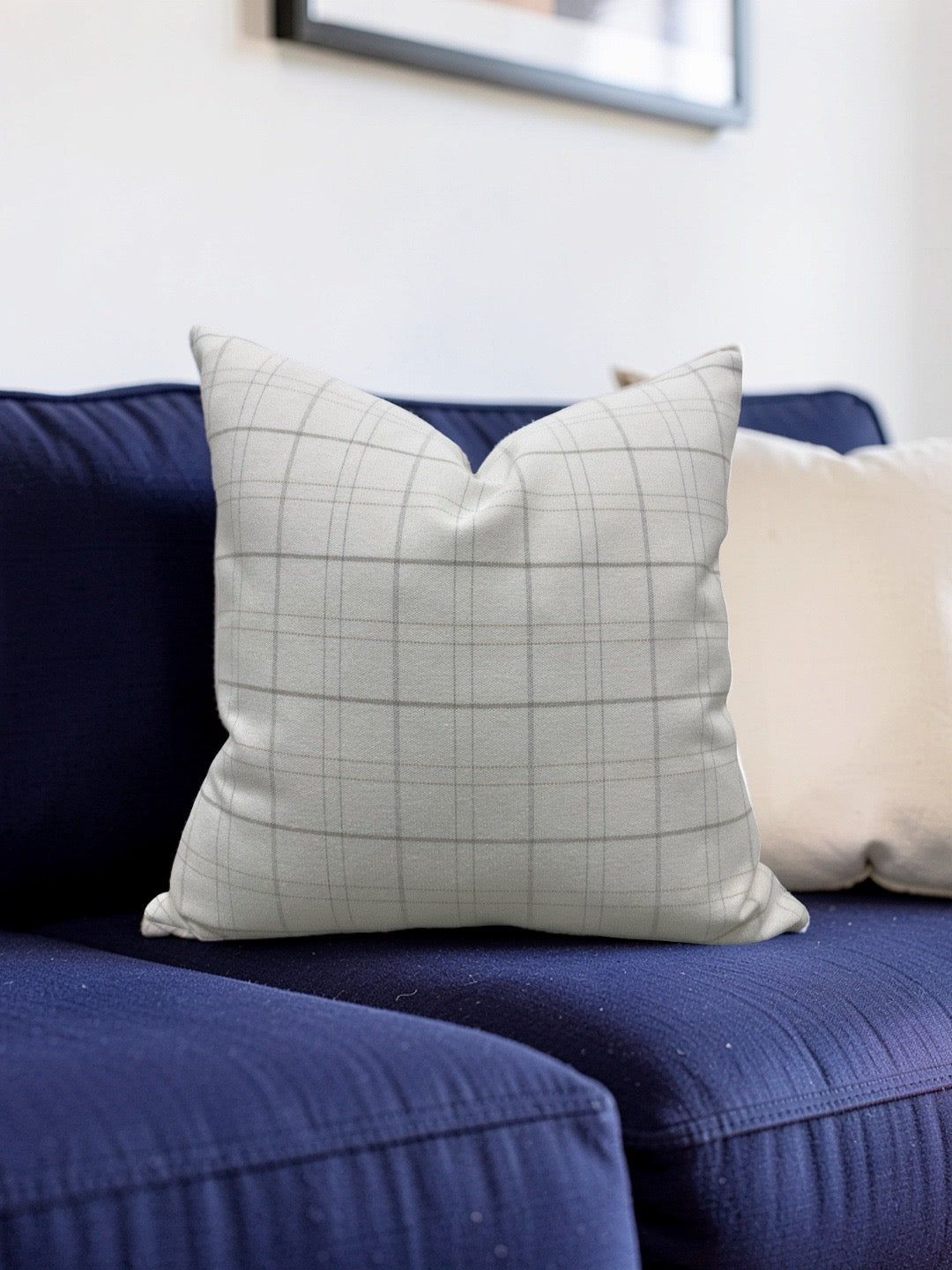 Rowe Plaid Decorative Pillow Cream and Light Grey 22x22" Knife Edge Cover