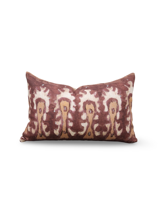Ikat Lumbar Pillow Rust and Cream 12x18" Knife Edge Cover