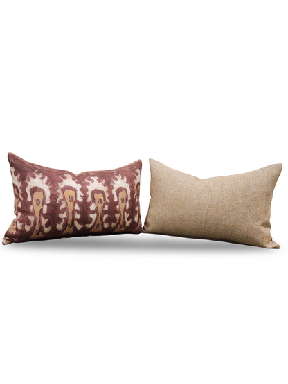 Ikat Lumbar Pillow Rust and Cream 12x18" Knife Edge Cover
