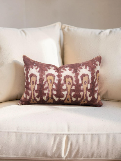 Ikat Lumbar Pillow Rust and Cream 12x18" Knife Edge Cover