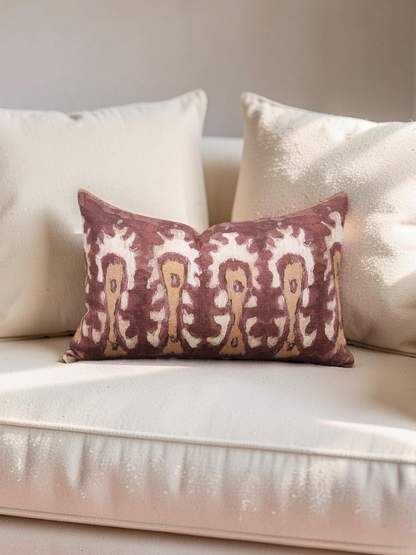 Ikat Lumbar Pillow Rust and Cream 12x18" Knife Edge Cover