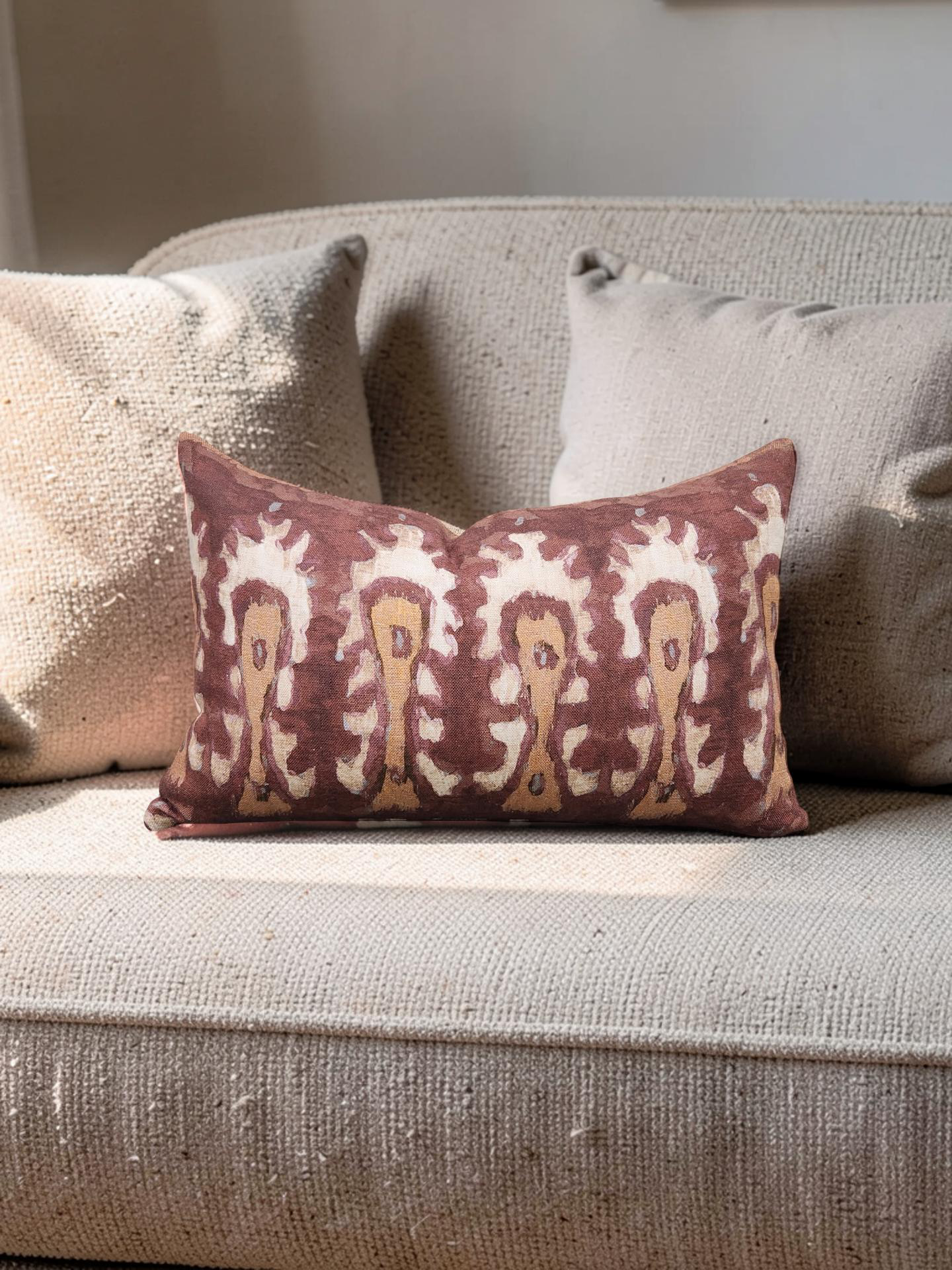 Ikat Lumbar Pillow Rust and Cream 12x18" Knife Edge Cover