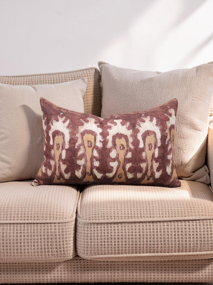 Ikat Lumbar Pillow Rust and Cream 12x18" Knife Edge Cover