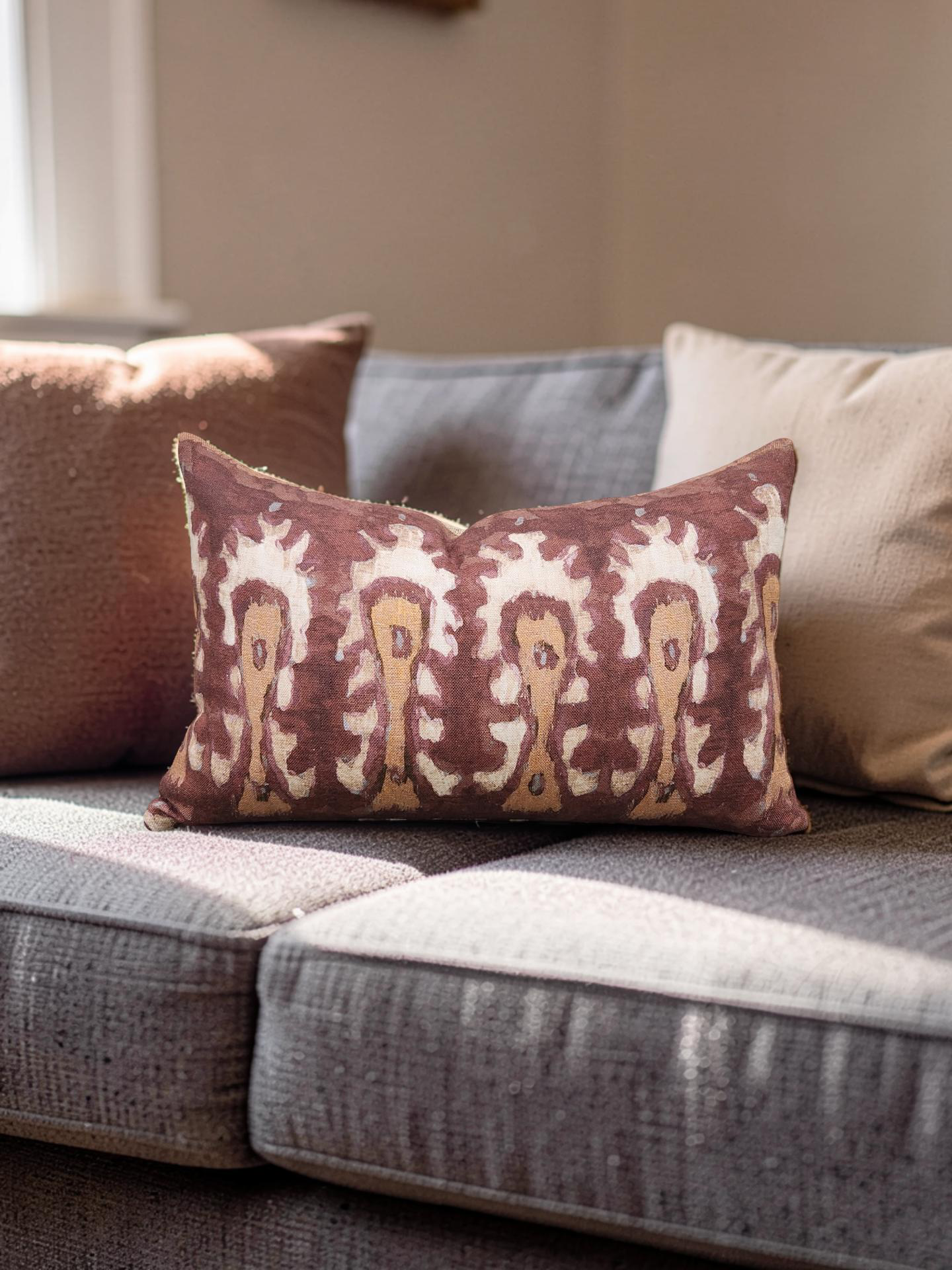 Ikat Lumbar Pillow Rust and Cream 12x18" Knife Edge Cover