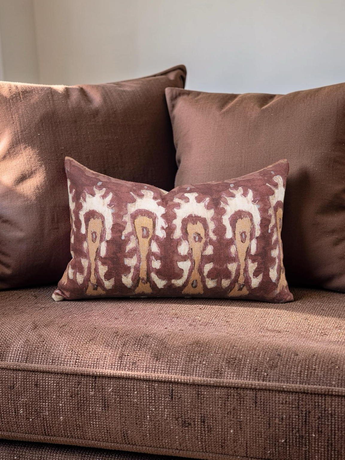 Ikat Lumbar Pillow Rust and Cream 12x18" Knife Edge Cover