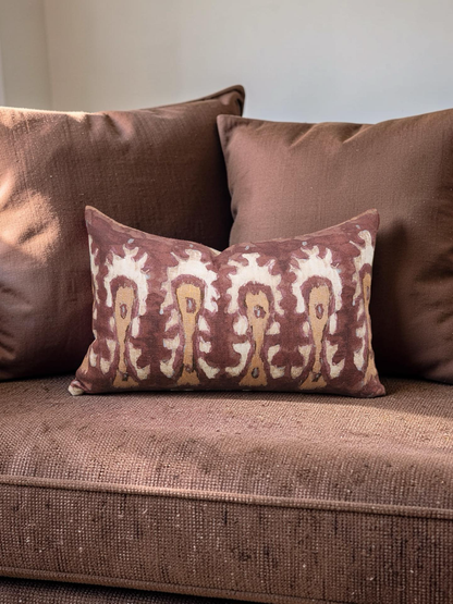 Ikat Lumbar Pillow Rust and Cream 12x18" Knife Edge Cover