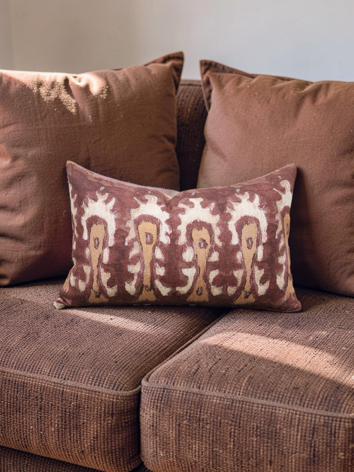 Ikat Lumbar Pillow Rust and Cream 12x18" Knife Edge Cover
