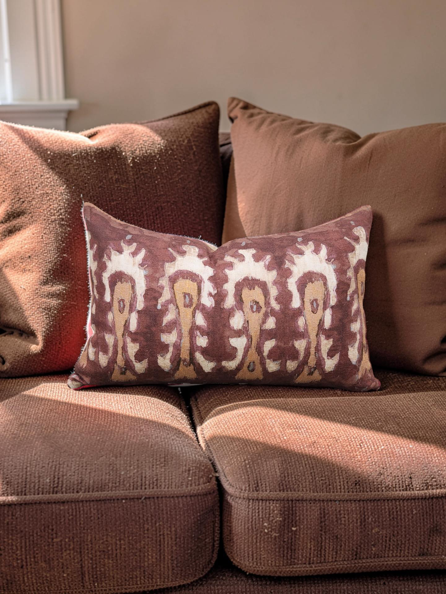 Ikat Lumbar Pillow Rust and Cream 12x18" Knife Edge Cover