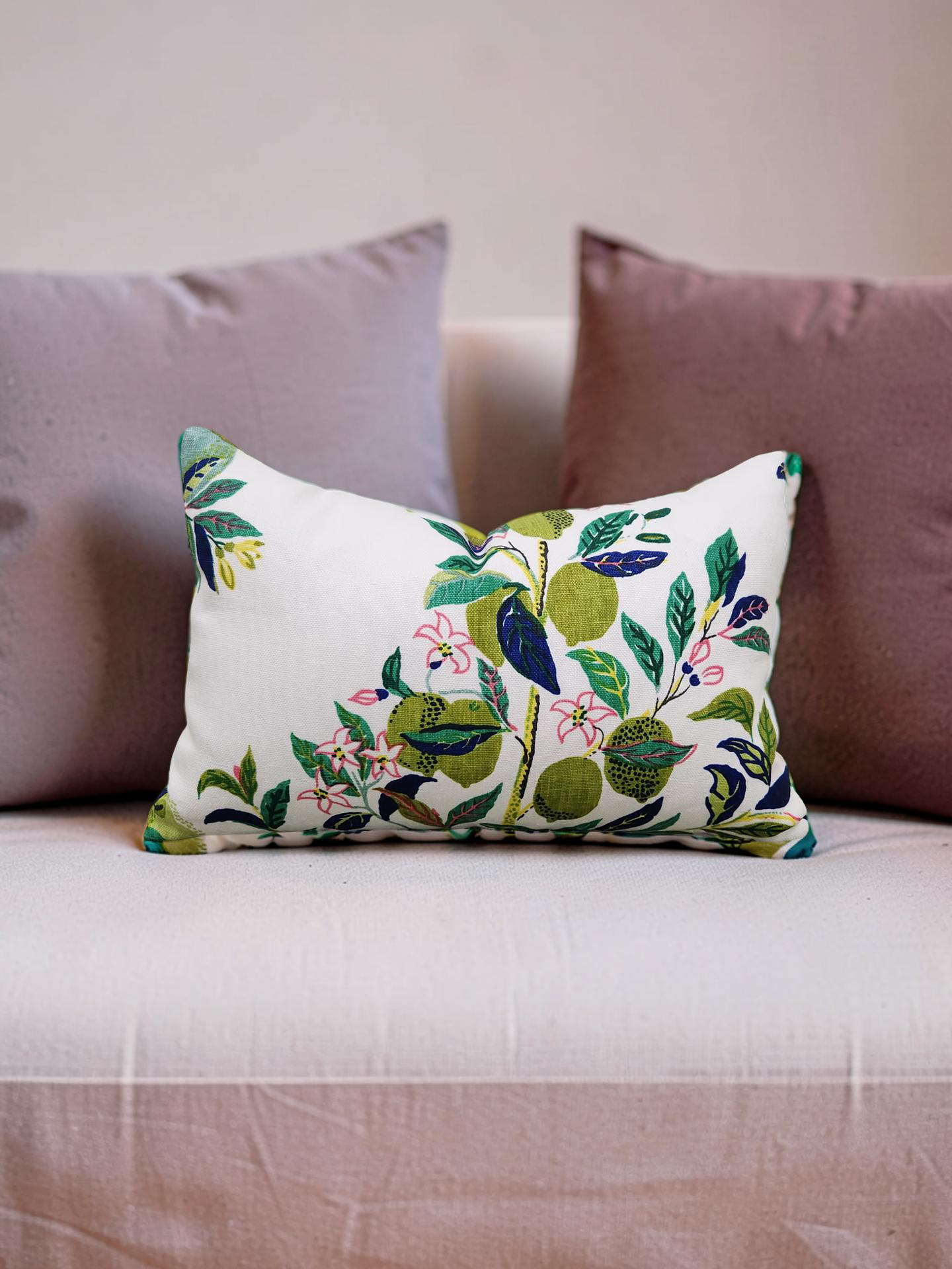 Schumacher Lumbar Pillow Citrus Garden Lime 12x18" Knife Edge Cover
