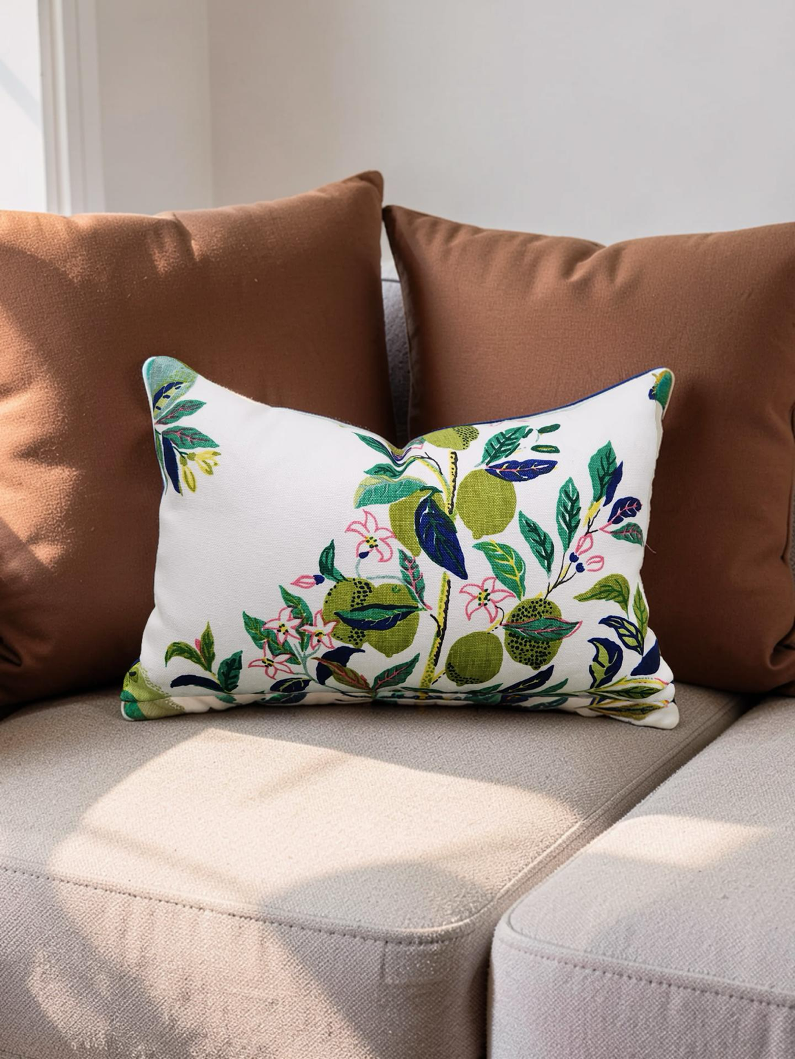 Schumacher Lumbar Pillow Citrus Garden Lime 12x18" Knife Edge Cover