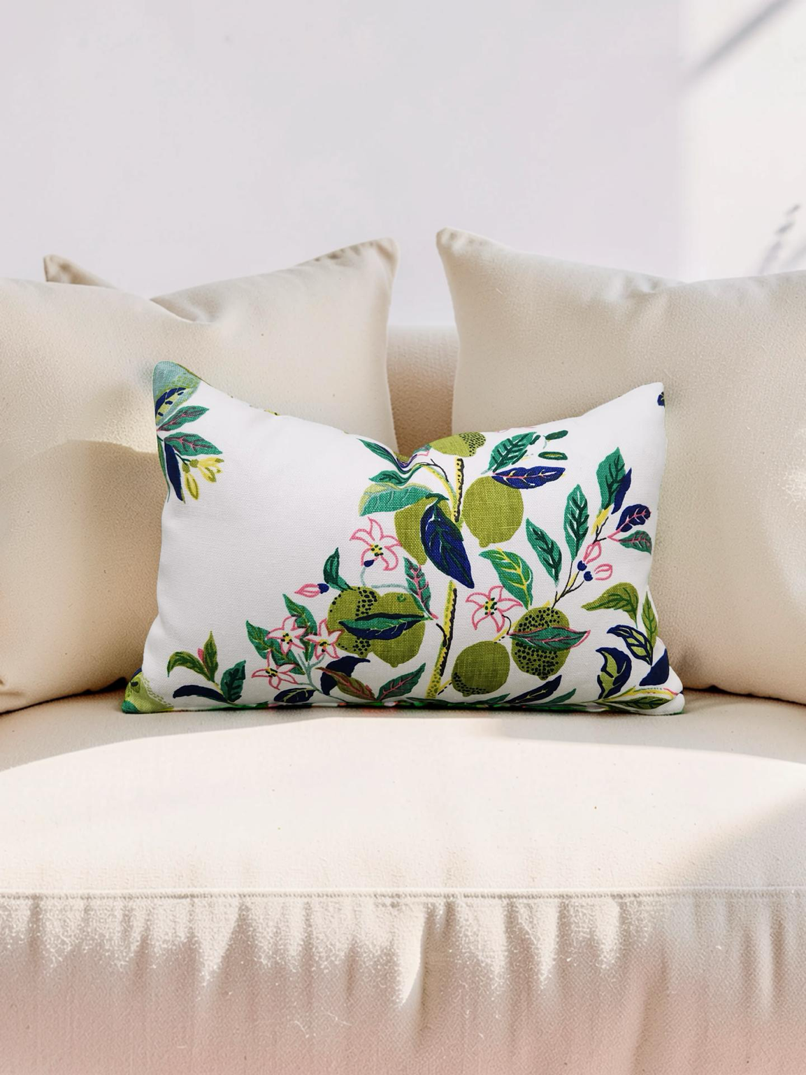 Schumacher Lumbar Pillow Citrus Garden Lime 12x18" Knife Edge Cover