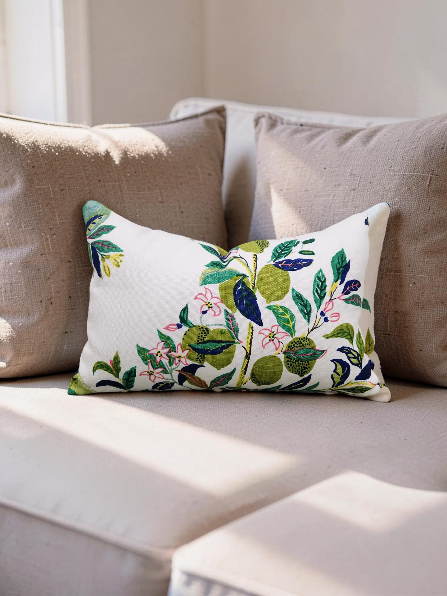 Schumacher Lumbar Pillow Citrus Garden Lime 12x18" Knife Edge Cover