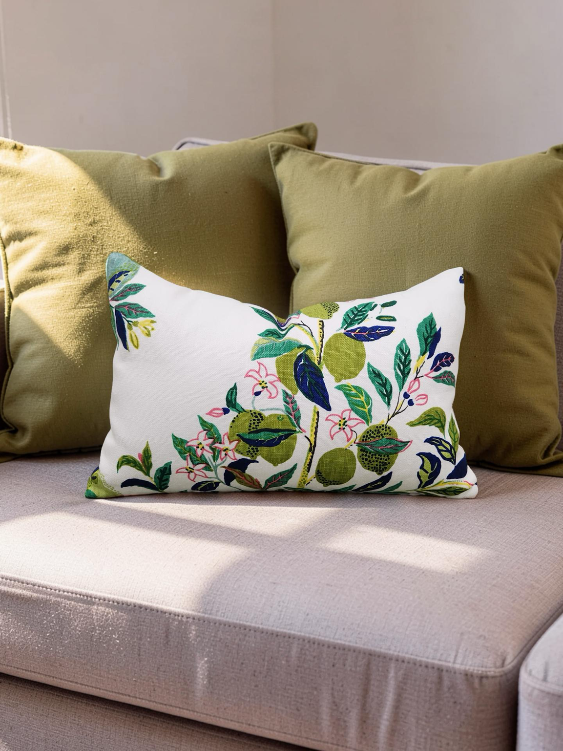 Schumacher Lumbar Pillow Citrus Garden Lime 12x18" Knife Edge Cover