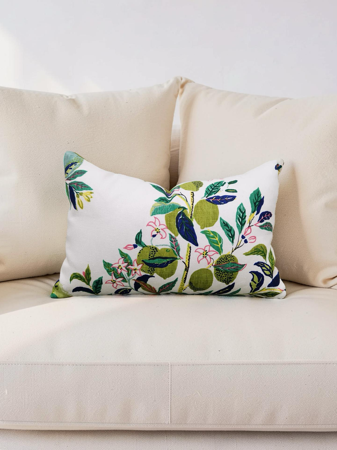 Schumacher Lumbar Pillow Citrus Garden Lime 12x18" Knife Edge Cover