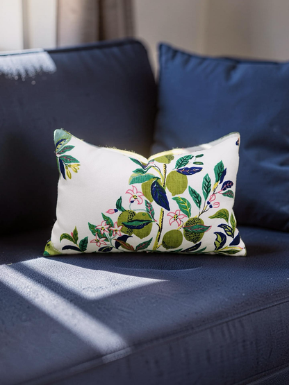 Schumacher Lumbar Pillow Citrus Garden Lime 12x18" Knife Edge Cover