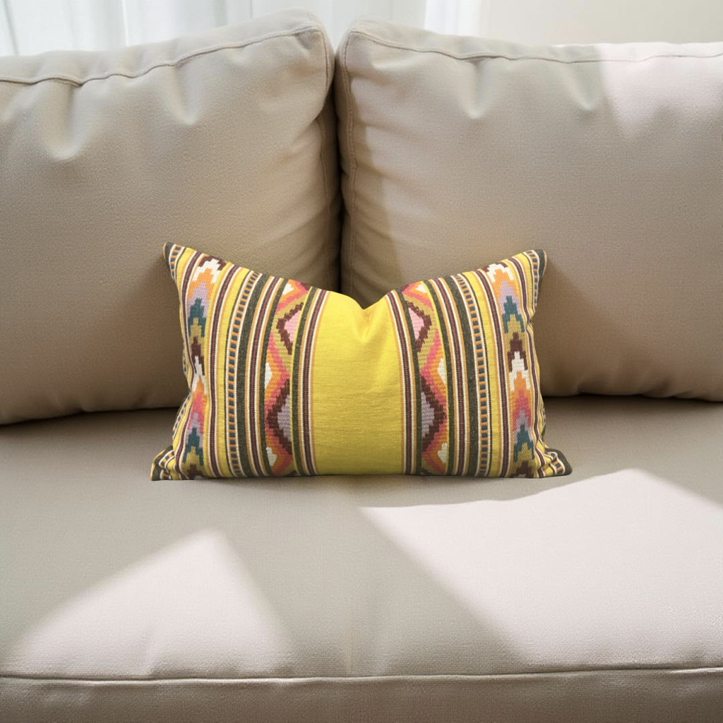 Zarzuela Stripe Embroidery Saffron 12X18" Knife Edge Decorative Lumbar Pillow