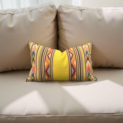 Zarzuela Stripe Embroidery Saffron 12X18" Knife Edge Decorative Lumbar Pillow